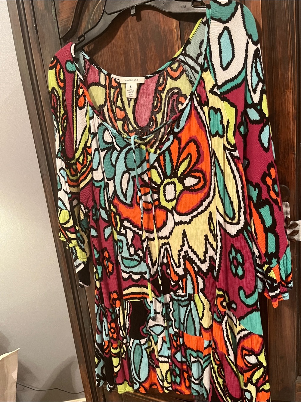 Westbound Multicolor Floral-Graphic Tie Front Long Sleeve Dress